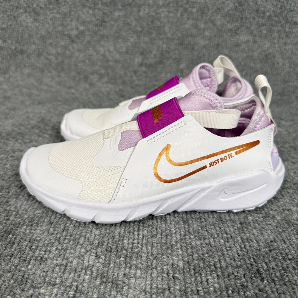 Nike Kids Girls 1Y Flex Runner Shoes Sneakers White Violet Slip On DJ6040-101 - Picture 4 of 7